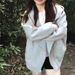 2025 Autumn New Gray Hooded Sweatshirt For Women Korean Style Casual Baseball Jacket Fleece Hoodie Top_ecoleips.com