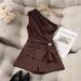 Women's Clothing Elegant Off-Shoulder Pleated Shorts Suit For Women American Style Spring Summer_ecoleips.com