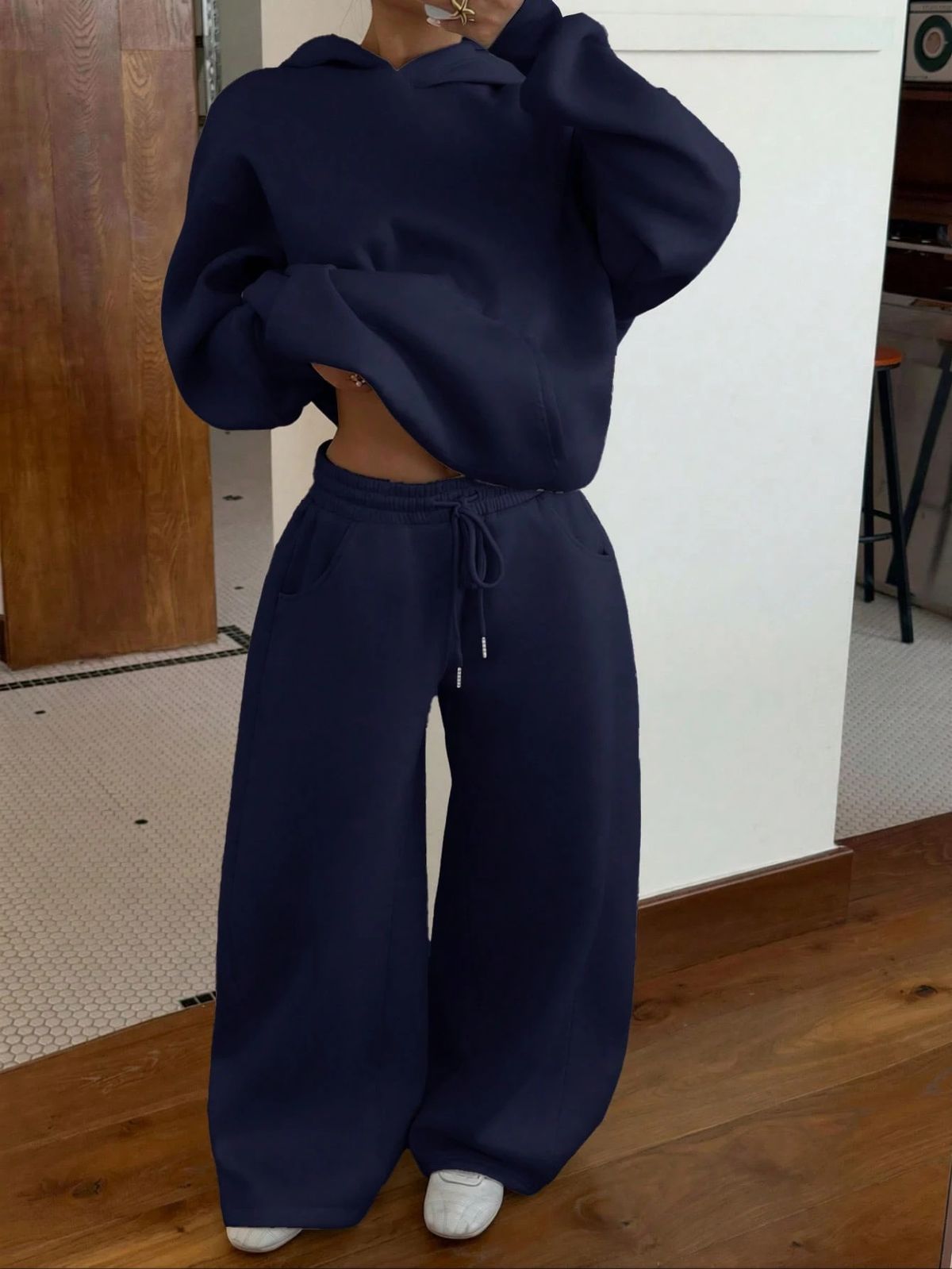Women's Casual Fashion Sports Suit Two Piece Set Street Style Fleece Sweatshirt Style New_ecoleips.com