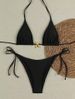 Women's Sexy Swimsuit Solid Color Tie up Backless Two Piece Three Piece Bikini High Elasticity Cross Border Foreign Trade 2025_ecoleips.com