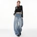 Loose-fitting White Denim Jeans For Women, 2025 Autumn Collection, American-style Wide-leg Pants, New Sickle-shaped_ecoleips.com