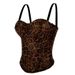 Women's Clothing Golden Brown Leopard Suede Short Vest Camisole Inner Wear Can Be Worn Outside Elastic Gathered Fishbone Body Shaping Bra_ecoleips.com