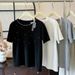 2025 Summer New Slimming And Versatile Jewelry Inlaid Round Neck Casual Short Sleeved T-Shirt Women's Design_ecoleips.com