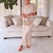 Women's Boho Lace-Up Hollow-Out Mesh Dress Set – Round Neck 5/7 Sleeve Two-Piece Flowy Maxi Dress – Loose Fit Casual Elegance_ecoleips.com