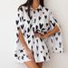Women's clothing Trade Casual Love Print Elegant Lapel Slit Long Sleeve Suit Pants_ecoleips.com