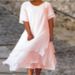 Women's Clothing Fashion Casual Double Layer Slit Short Sleeved Round Neck Dress_ecoleips.com