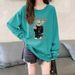 European Style Women's Thick Crew Neck Sweatshirt Fleece Lined Loose Fit Petite for Spring Autumn Winter 2023 Hot Selling_ecoleips.com