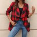 Women's Plaid Long Sleeve Shirt Open Front Asymmetrical Draped Blouse Spring Autumn Office Wear Red Size S_ecoleips.com