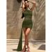 Elegant Fashion One Shoulder Mesh Texture Hip Wrapped Women Dress Elegant Trendy High Quality Mesh Fabric Slim Fit Cocktail Party Dress_ecoleips.com