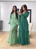K Elegant Temperament, Patchwork Long Sleeved V-neck Dress, Women's Long Skirt_ecoleips.com