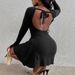 WG102 European And American Cross-border Solid Color Long-sleeve Knitted Fashion Backless High-waisted Tie Sexy_ecoleips.com