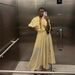 Fashion V-neck Tie Ruffle Pleated Top And Skirt Set For Women 2025 New Style_ecoleips.com