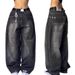 Women's Clothing Black And Gray Denim Wide Leg Pants Jazz Dance Pants High Waist Retro Niche Design Denim Jeans_ecoleips.com
