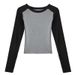 Women's High Quality Pure Cotton Long Sleeve round Neck T-Shirt Color Blocked Raglan Sleeve Base Shirt Slimming Autumn Inner Layer Popular Top_ecoleips.com