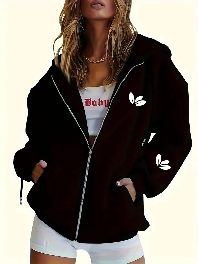 Women's Street Style Trendy Printed Hooded Sweatshirt Long Sleeved Loose Fit European American New 2025 Outerwear_ecoleips.com