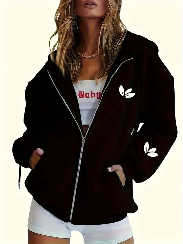 Women's Street Style Trendy Printed Hooded Sweatshirt Long Sleeved Loose Fit European American New 2025 Outerwear_ecoleips.com