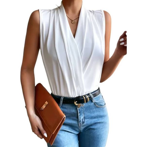 Women's Tank Top Spring Summer White Wrap V Neck Sleeveless Flowy Fabric Valentine's Day Elegant Casual Office Top_ecoleips.com