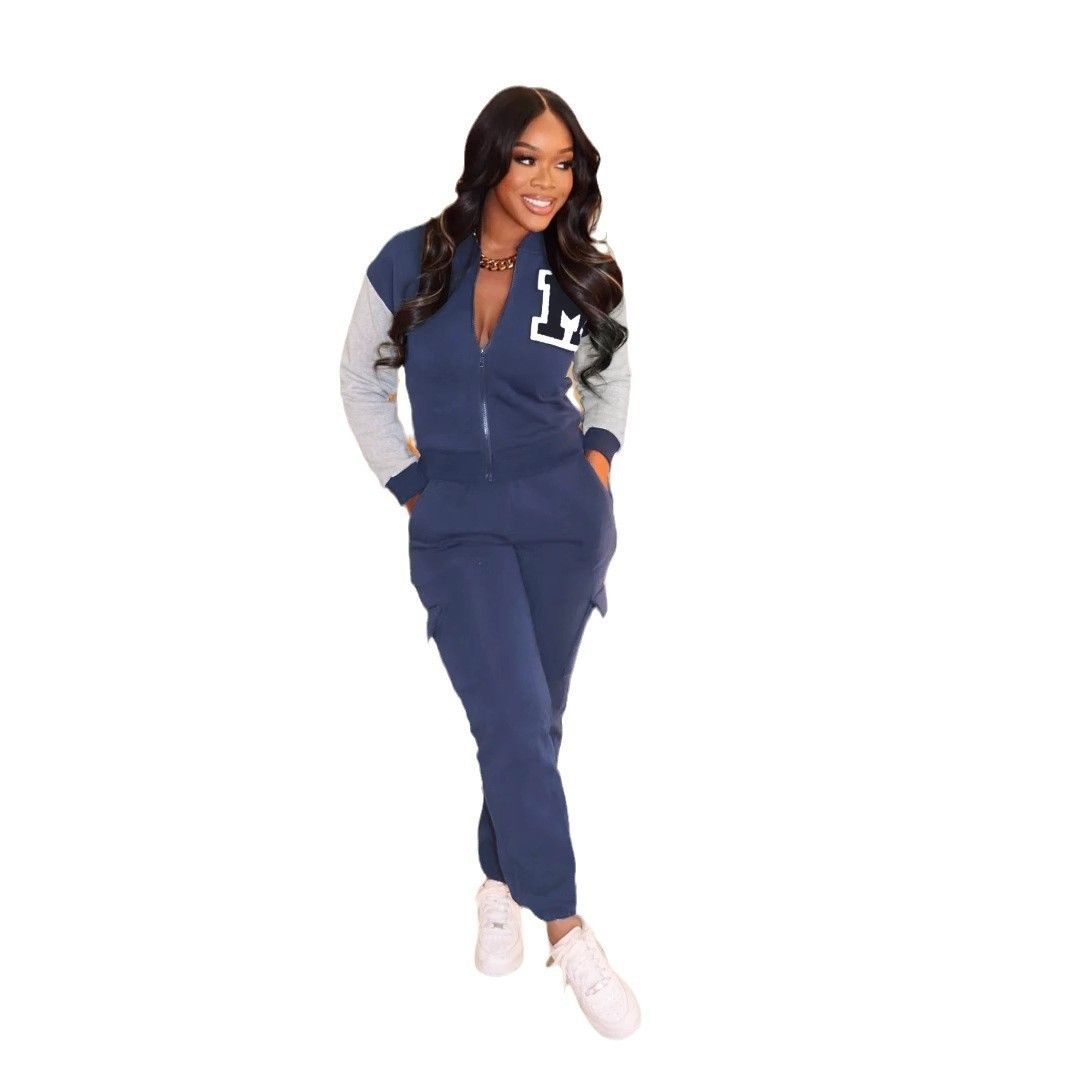 Women's Clothing Letter Print Sweater Overalls Casual Sports Plus Velvet Two Piece Suit_ecoleips.com