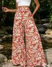 Women's Boho Tropical Leaf Print High Waist Wide Leg Pants Casual Loose Flared Trousers Elastic Waist Summer Beach Wear_ecoleips.com