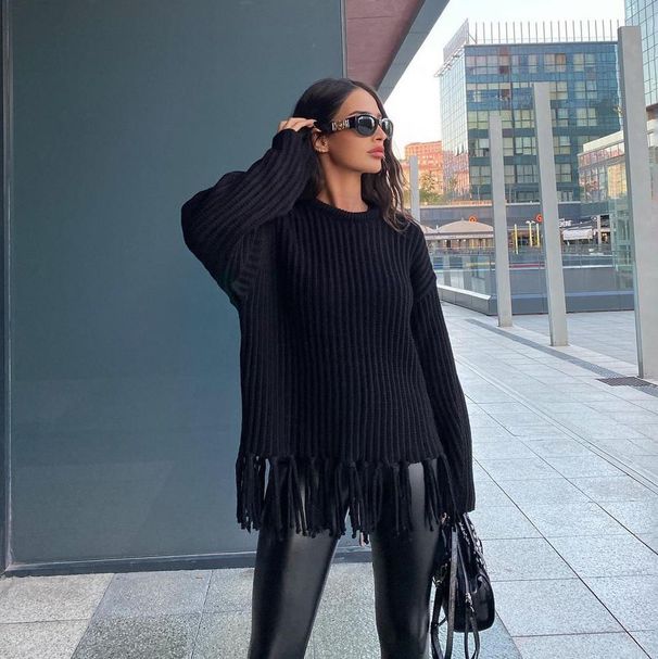 Women's Fringed Sweater Autumn Women's Thickened Loose Casual Versatile Solid Color Long-sleeved Knitted Top Women's Autumn And Winter_ecoleips.com