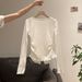 ng2510292 Women's Long-sleeve T-shirt With Unique Ruffled Collar, Two-piece Design, Single-breasted Top Early Autumn Wear,_ecoleips.com