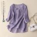 Summer Short-Sleeved Cotton-Linen T-Shirt For Women Slimming Design That Covers The Abdomen; Loose Fit; Available In L_ecoleips.com