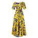 Women's Clothing New Fashion Temperament Lace Print Short Sleeved Large Swing Dress_ecoleips.com