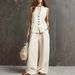 Women's Cotton Linen Two-Piece Set Sleeveless Vest And Wide Leg Pants Fashion_ecoleips.com