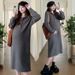 Autumn Winter New Korean Fashion Turn-down Collar Braided Wool Horn Button Maternity Dress_ecoleips.com