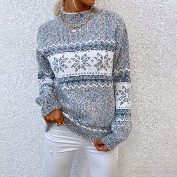 Cross-Border Foreign Trade Women's Knitted Autumn Winter New European American Christmas Pullover Half Turtleneck_ecoleips.com