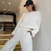 Loose Spring And Summer Casual Women's Suit Solid Color Crew Neck Sweater Fashionable Elastic Pants Two-piece Set_ecoleips.com