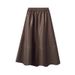 Brown High-Waisted A-Line PU Leather Skirt Mid-Length Hip Covering Slimming Bodycon Style Women's Skirt For Autumn Winter 2025_ecoleips.com