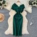 Women's One Shoulder Bow Waist Dress Elegant Fashion Cross Border Hip Hugging Textured Jacquard European American Style_ecoleips.com