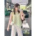 Elegant Women's Pleated Sleeveless Top Unique Design Round Neck T-Shirt Solid Color Fashion Irregular Fit_ecoleips.com