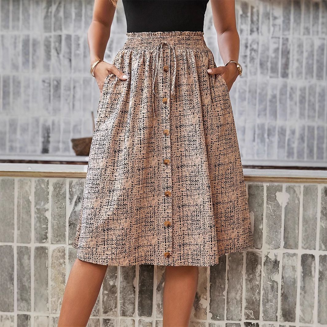 Women's Clothing New Women's Fashion Printed Single Breasted Casual Summer Skirt_ecoleips.com