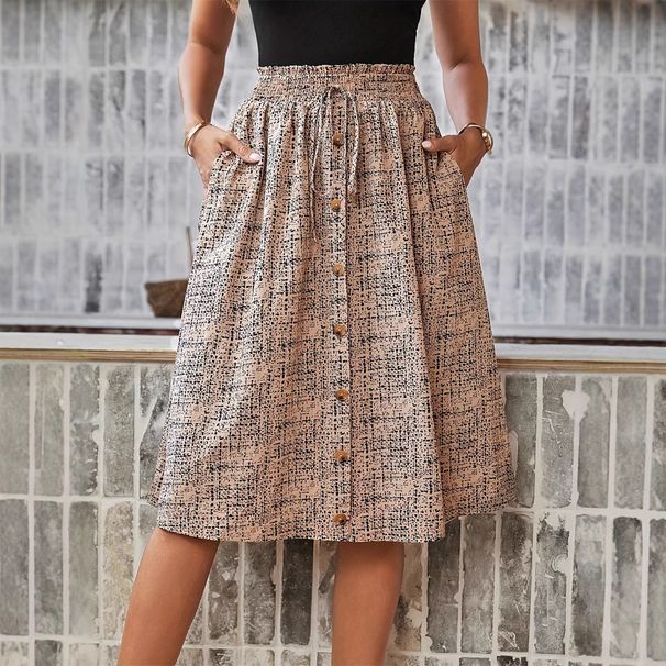 Women's Clothing New Women's Fashion Printed Single Breasted Casual Summer Skirt_ecoleips.com
