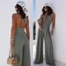 Women's Clothing Summer New Halter Neck Waist Sexy Solid Color Jumpsuit Wide Leg Pants_ecoleips.com