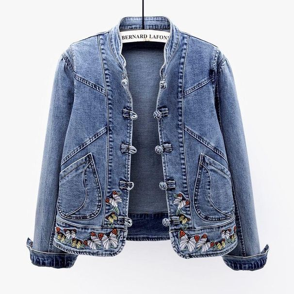 Sring And Autumn New Denim For Women, Short Versatile Retro Chinese Style Embroidered Stretch Slim Fit Jacket Trendy_ecoleips.com