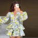 Women Elegant Sweet Printed Deep V Neck Tiered Cake Dress Casual Vacation Flowy A Line Midi Dress_ecoleips.com