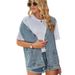 Plus Size Women's Clothing Loose Fit Denim Vest Summer Sleeveless Jacket With Large Pockets_ecoleips.com