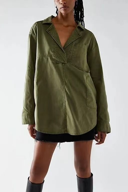 Women’s Clothing Denim Jacket New Long Sleeved Jacket V Neck Fashion Design Casual Jacket_ecoleips.com