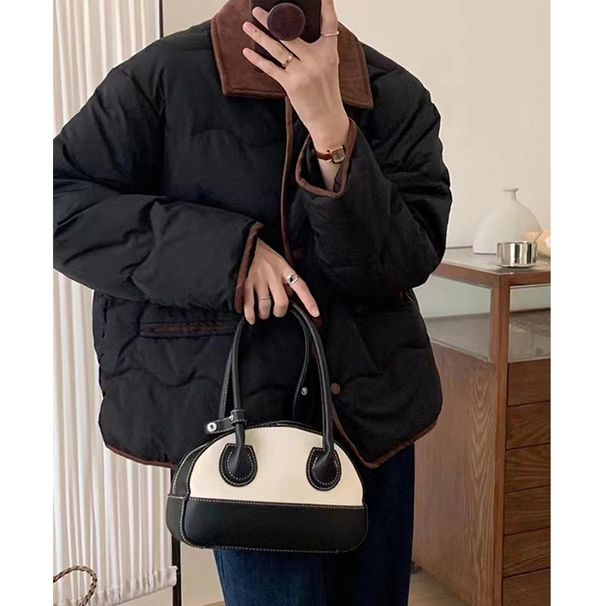 Women's Corduroy Collar Lightweight Puffer Jacket - Oversized Cropped Quilted Coat With Contrast Trim, Vegan Down Alternative For Casual_ecoleips.com