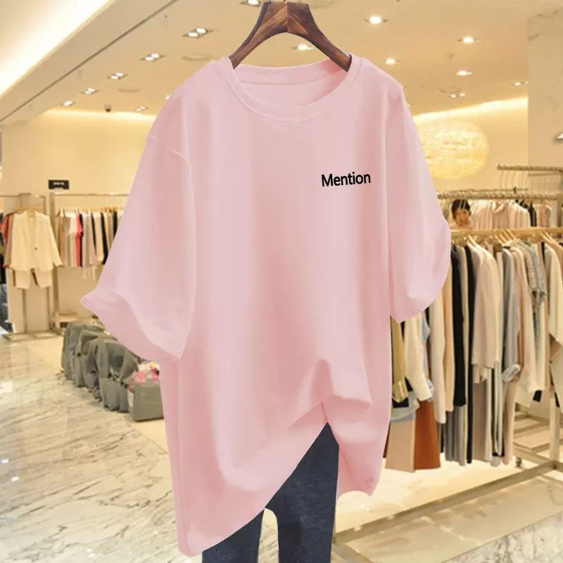 Women's White Loose Short Sleeve T-Shirt Oversized Mid-Length Summer Top Trendy Pink Style New Instagram Favorite_ecoleips.com