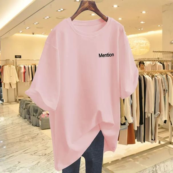Women's White Loose Short Sleeve T-Shirt Oversized Mid-Length Summer Top Trendy Pink Style New Instagram Favorite_ecoleips.com