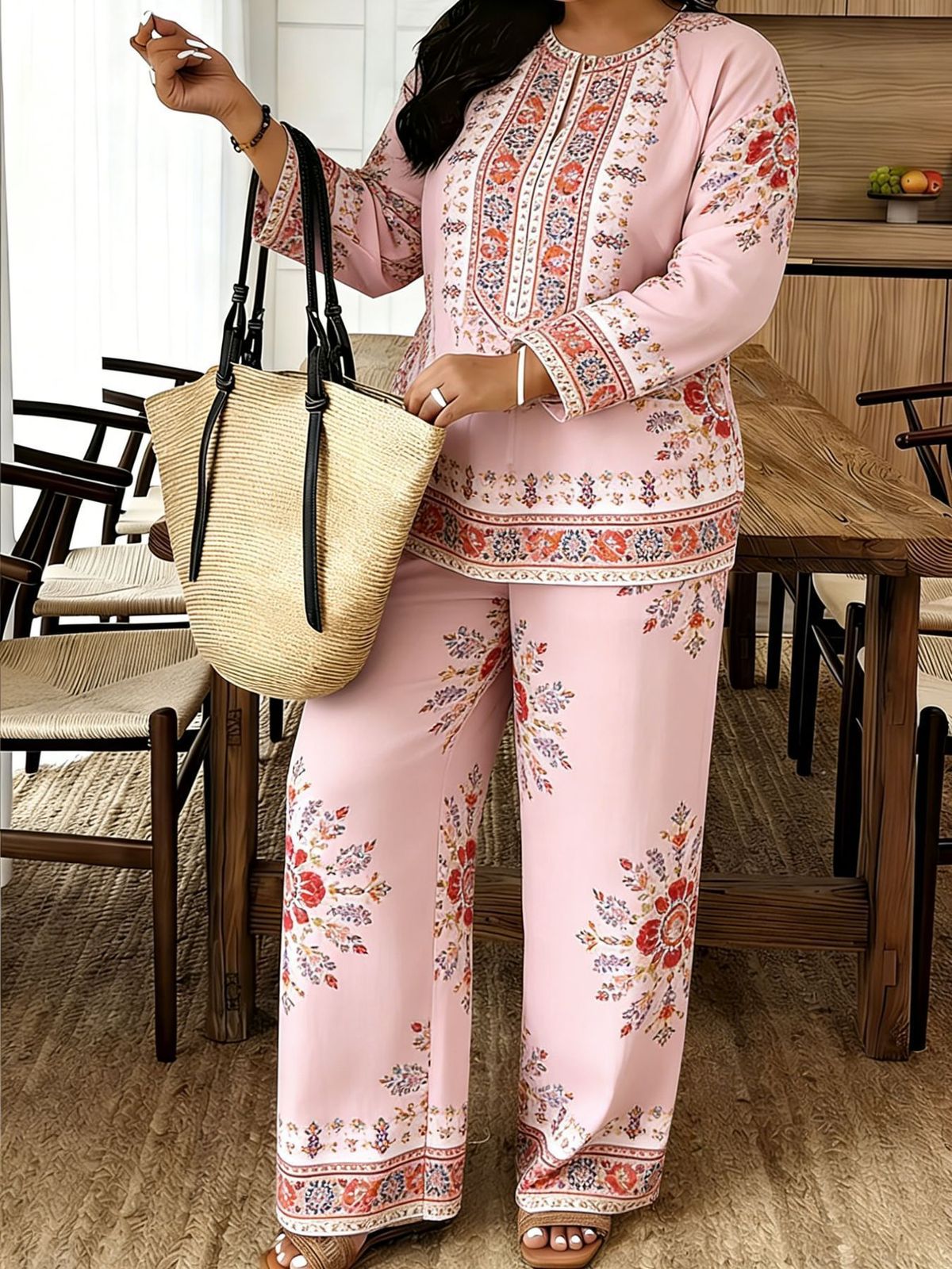Women's Round Neck Printed Sports Sweatshirt Set Long Sleeve Casual Trendy Outfit For Spring Autumn Men's Pant Sets_ecoleips.com