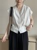 K Design V-neck Pleated Small Fly Sleeve Top For Women, With A High-end Feel And A Sleeveless Shoulder Shirt_ecoleips.com