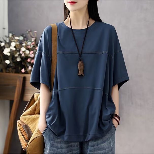 Short-Sleeved T-Shirt For Women, Suitable For Spring And Summer; Features Stylish Cut Lines, Loose Fit, Casual Design, A_ecoleips.com