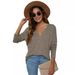 Women's V-neck, Short In The Front, Long In The Back, Casual, With Side Pockets, Long-sleeved Knit Top_ecoleips.com