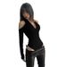 In-stock European American Cross-border Spring And Autumn Women's Clothing, Niche Design Off-shoulder Top, Hollow-out_ecoleips.com