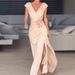 Women's Clothing Elegant V Neck Sleeveless Slit Hollow Waist Slim Dress Evening Dress_ecoleips.com